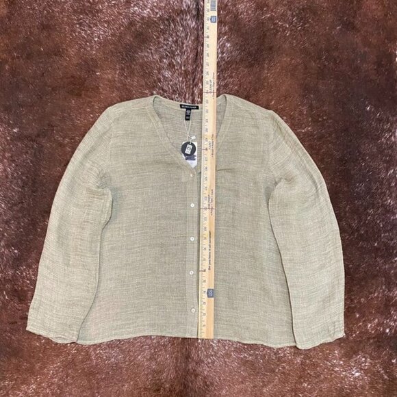Eileen Fisher Linen Gauze Strata Button Front V-Neck Shirt Natural Wheat M - Picture 15 of 16